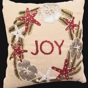 PIER 1 IMPORTS Bead Sequin Nautical Sea Ocean Christmas Decor Pillow 16" square